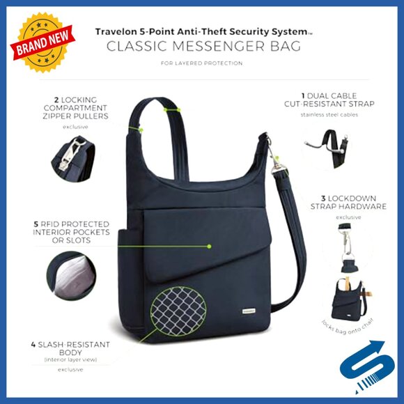 Anti-Theft Messenger Bag Slash-Proof Secure Travel Classic Crossbody Organizer - Picture 3 of 7